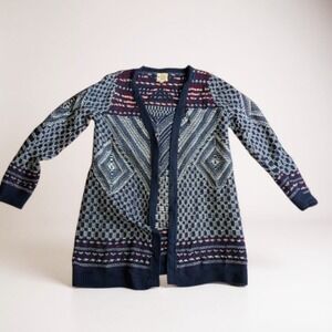 Hippie Rose Geometric Pattern Long Sleeve Open Front Cardigan Sweater Women XL